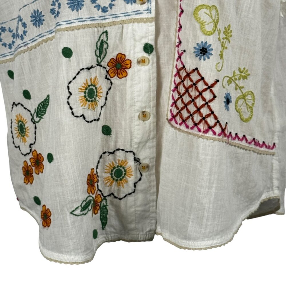Pilcro Anthropologie Cotton Relaxed Fit Embroidered Blouse Size Medium - Picture 7 of 16